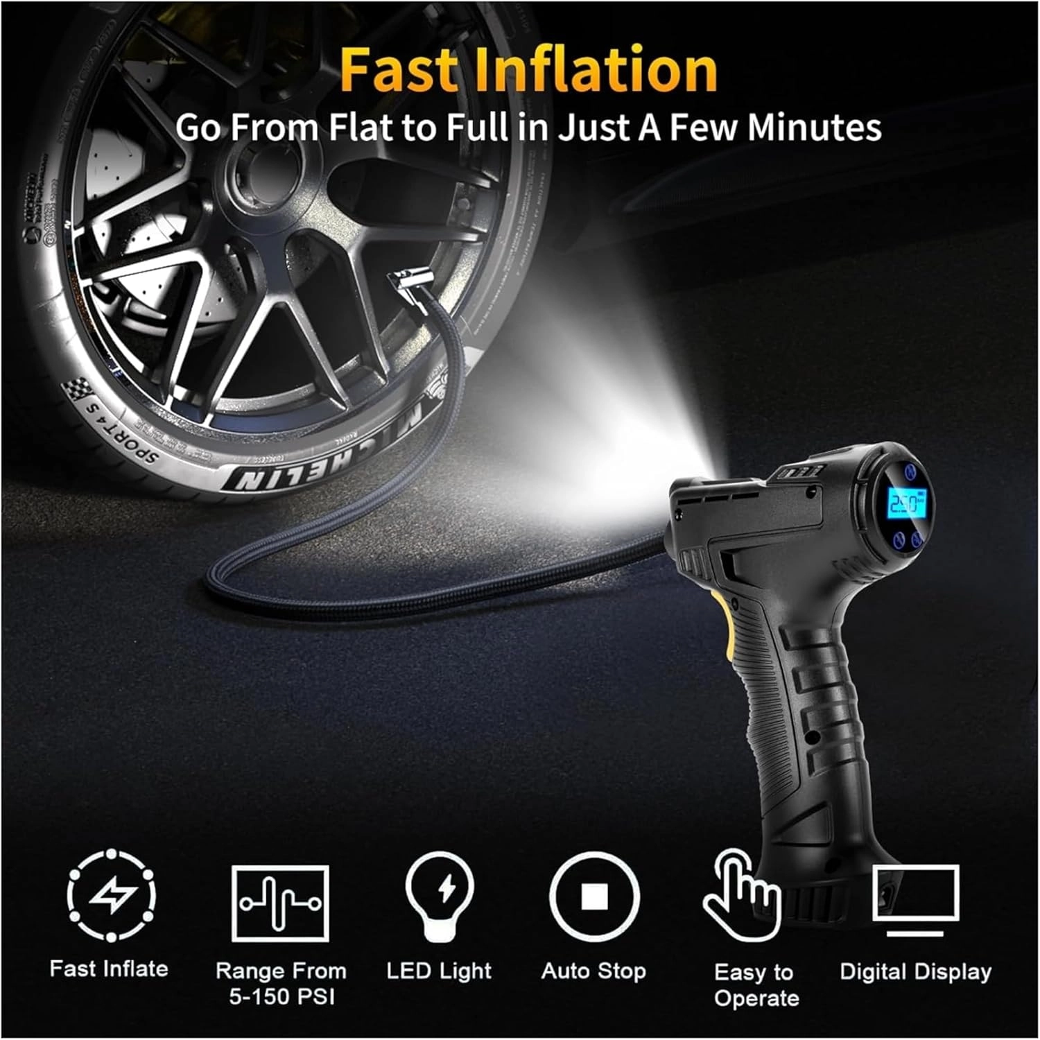 Şarjlı Lastik Şişirme Hava g -force dijital