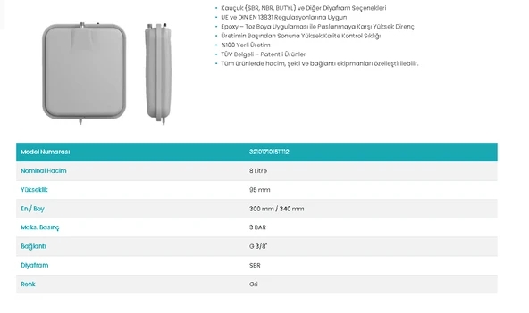 GENLEŞME TANKI ÖNAYSAN VIESSMANN KORD 8LT 3/8 W:300 D:341