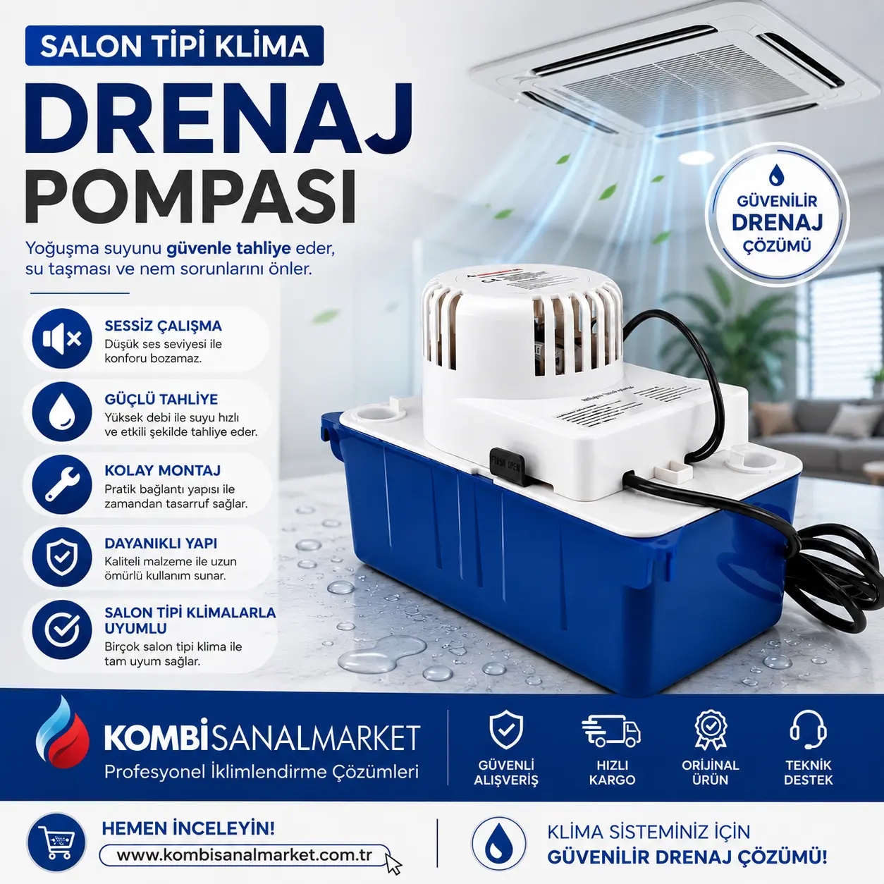 KLİMA SU TAHLİYE POMPASI GENEROUS SALON TİPİ 2 LT 303 LT/SAAT 6,1 MT